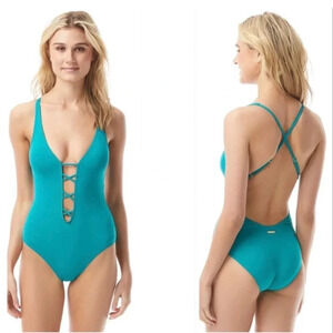 Vince Camuto Strappy Plunging V-Neck One Piece Swimsuit